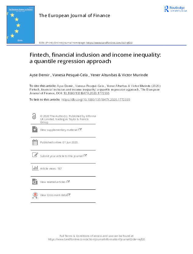Fintech, financial inclusion and income inequality: A quantile regression approach Thumbnail