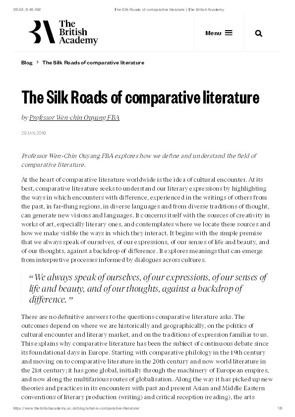 The Silk Roads of Comparative Literature Thumbnail