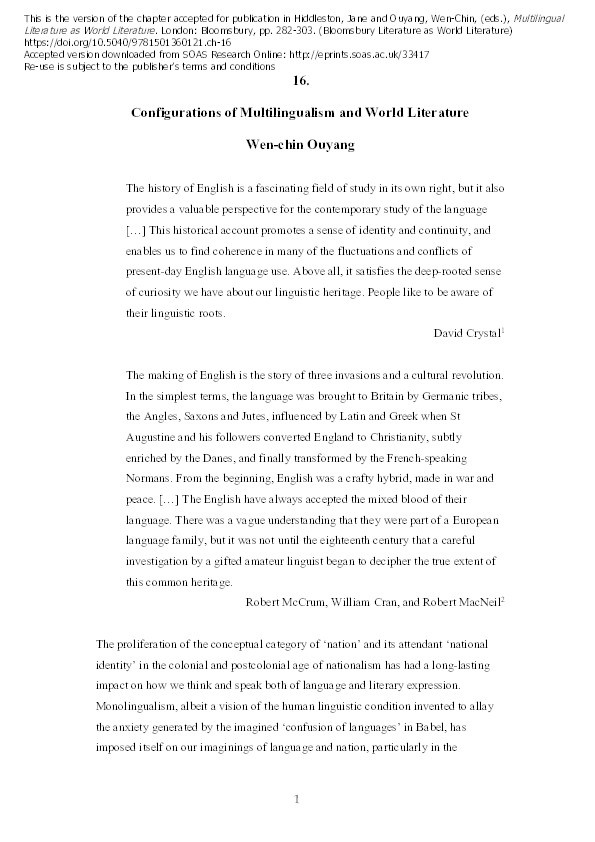 Configurations of Multilingualism and World Literature Thumbnail