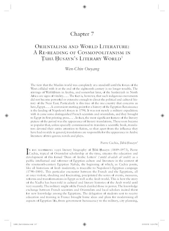 Orientalism and World Literature: A Re-reading of Cosmopolitanism in Taha Husayn's Literary World Thumbnail