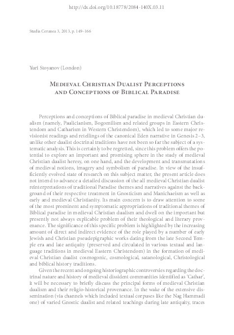 Medieval Christian Dualist Perceptions and Conceptions of Biblical Paradise Thumbnail