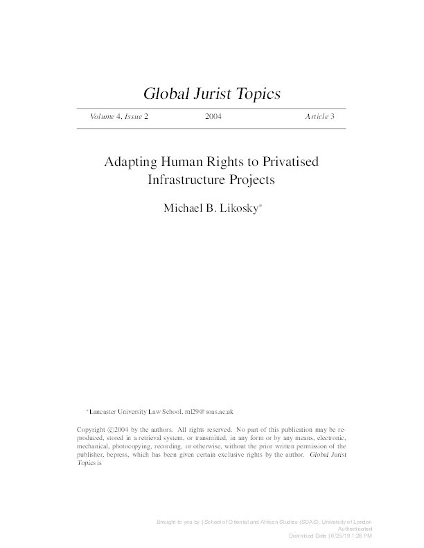 Adapting Human Rights to Privatised Infrastructure Projects Thumbnail