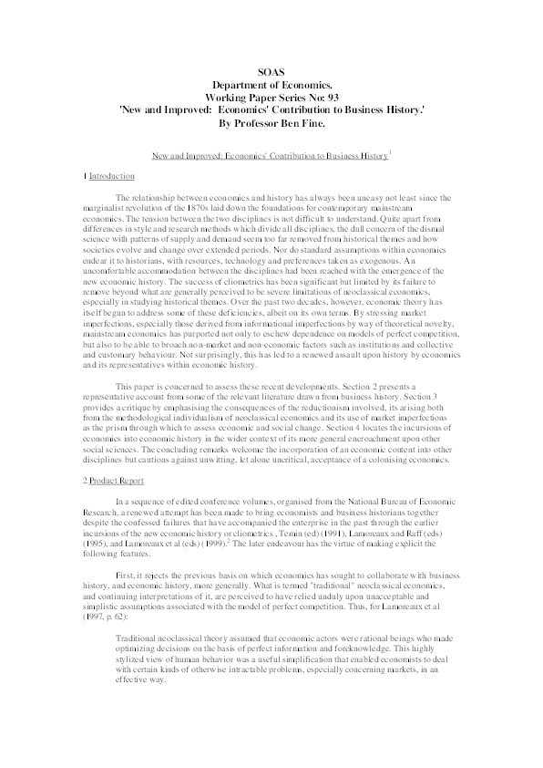 New and Improved: Economics' Contribution to Business History Thumbnail