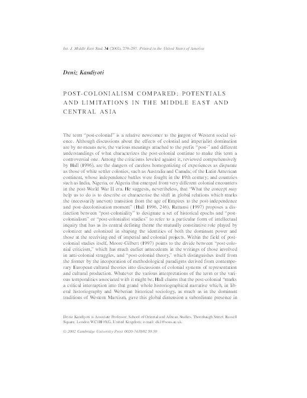 Postcolonialism Compared: Potentials and Limitations in the Middle East and  Central Asia Thumbnail