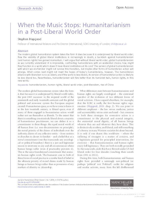 When the Music Stops: Humanitarianism in a Post-Liberal World Order Thumbnail