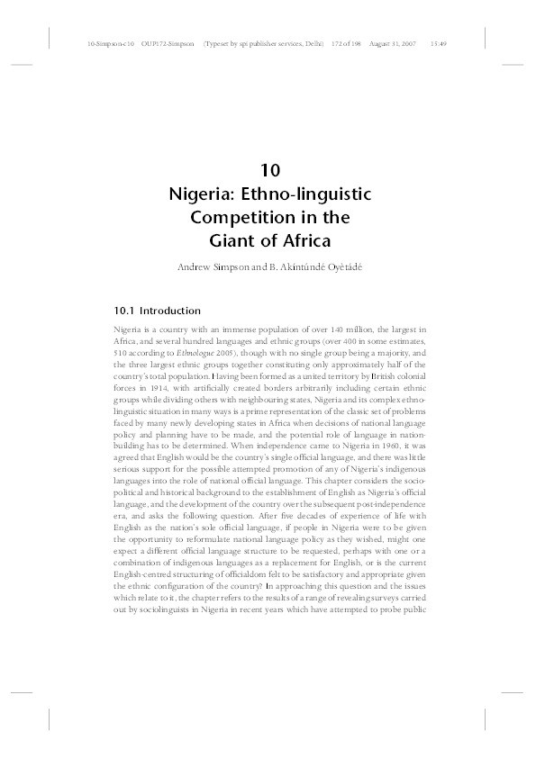 Nigeria: Ethno-linguistic Competition in the Giant of Africa Thumbnail