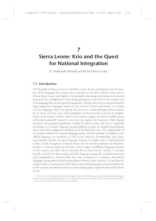 Sierra Leone: Krio and the Quest for National Integration Thumbnail