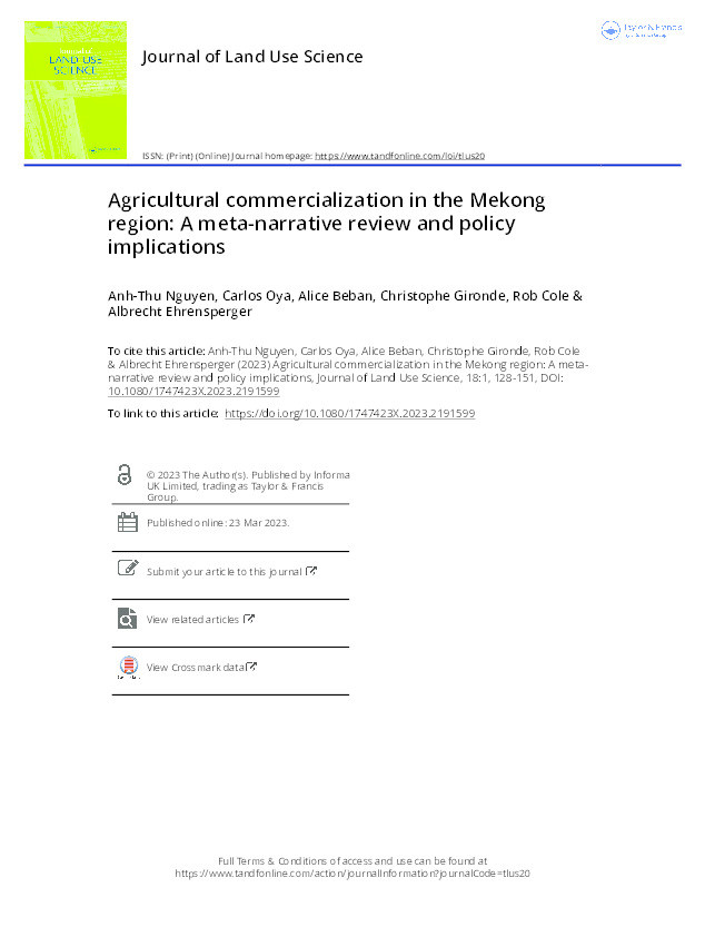 Agricultural commercialization in the Mekong region: A meta-narrative review and policy implications Thumbnail