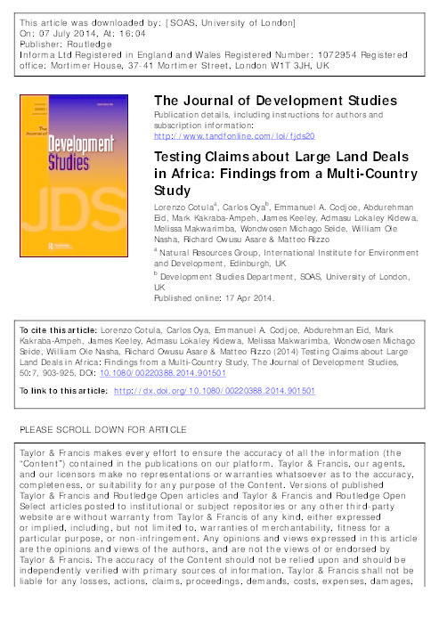 Testing Claims about Large Land Deals in Africa: Findings from a Multi-Country Study Thumbnail