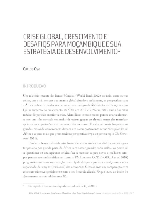 Crise Global, Crescimento e Desafios para Moçambique e a sua Estratégia de Desenvolvimento [Global Crisis, Growth and Challenges for Mozambique and its Development Strategy] Thumbnail