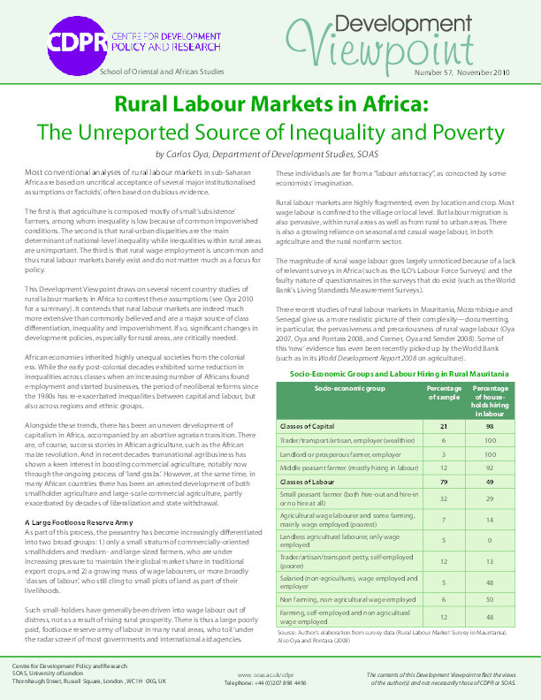 Rural Labour Markets in Africa: The Unreported Source of Inequality and Poverty Thumbnail
