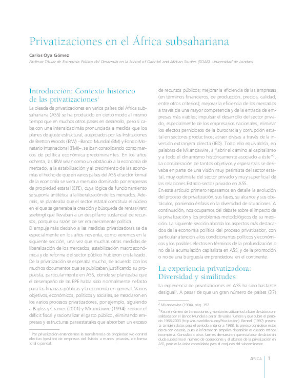 Privatizaciones en el África subsahariana [Privatizations in Sub-Saharan Africa] Thumbnail