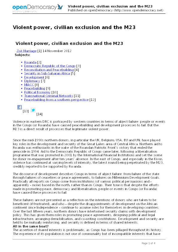 Violent power, civilian exclusion and the M23 Thumbnail