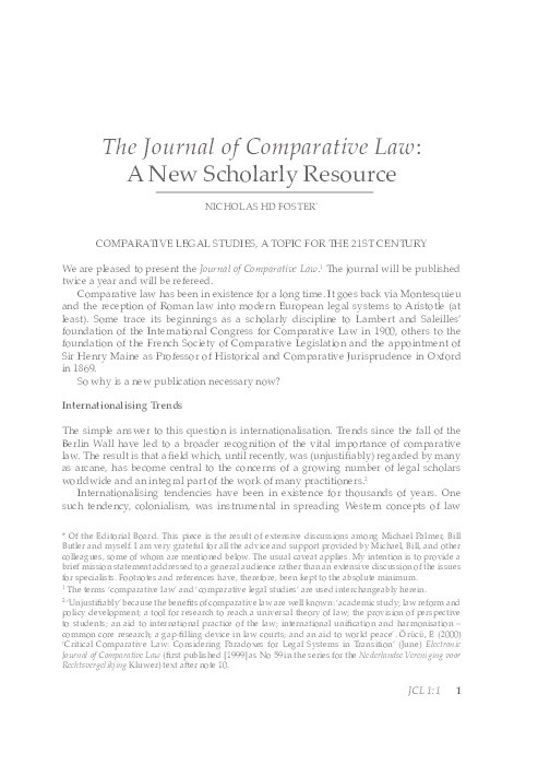 The Journal of Comparative Law: A New Scholarly Resource Thumbnail