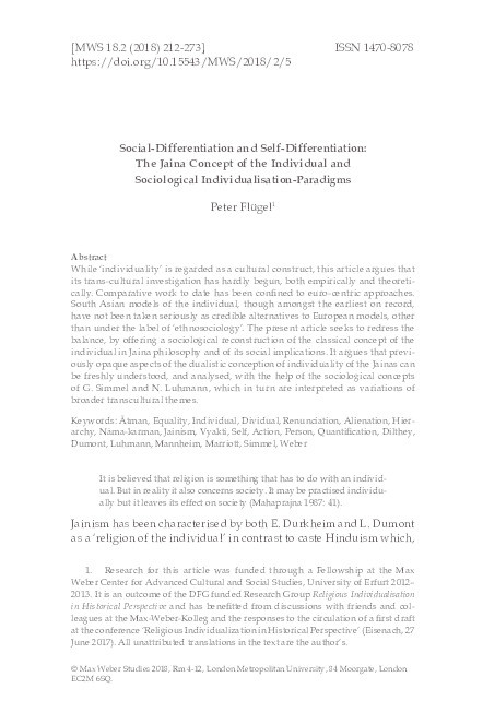 Social-Differentiation and Self-Differentiation The Jaina Concept of the Individual and Sociological Individualisation-Paradigms (Part I) Thumbnail