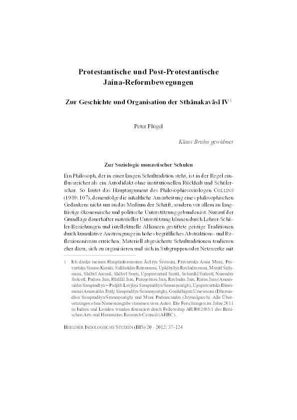 Protestantische und Post-Protestantische Jaina-Reformbewegungen: Zur Geschichte und Organisation der Sthānakavāsī IV Thumbnail