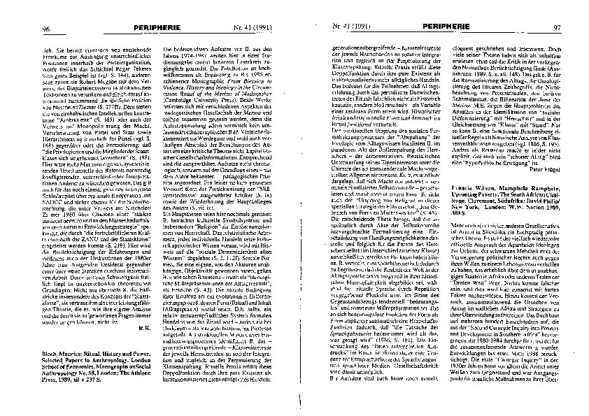 Review of Ritual, History and Power. Selected Papers in Anthropology. By M. Bloch. London School of Economics Monographs on Social Anthropology 58. London: The Athlone Press, 1989 Thumbnail