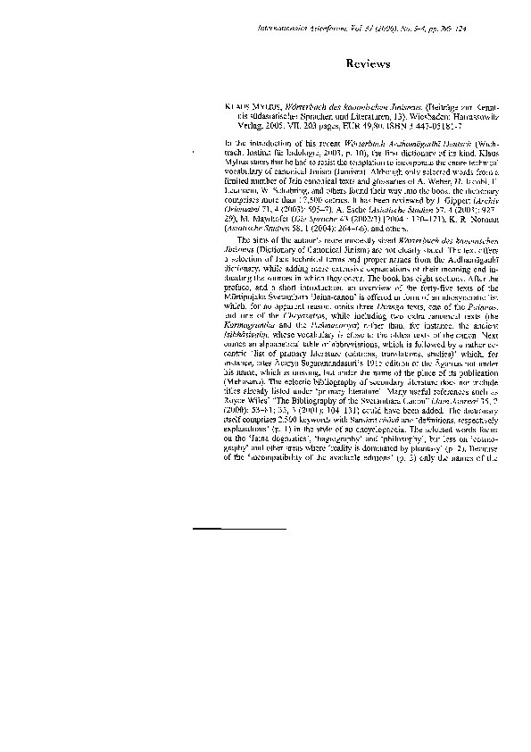 Review of Wörterbuch des kanonischen Jinismus. By Klaus Mylius. Wiesbaden: Harrassowitz, 2005 Thumbnail