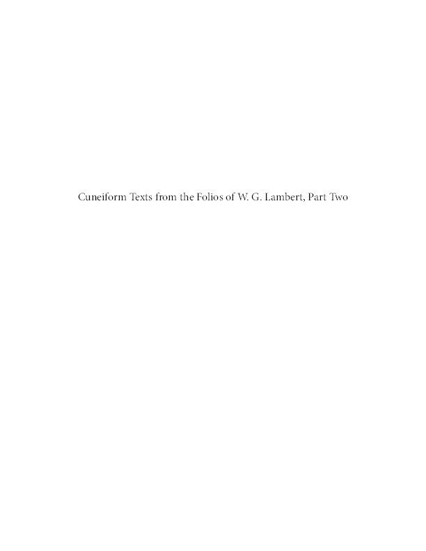 Cuneiform Texts from the Folios of W. G. Lambert, Part Two Thumbnail