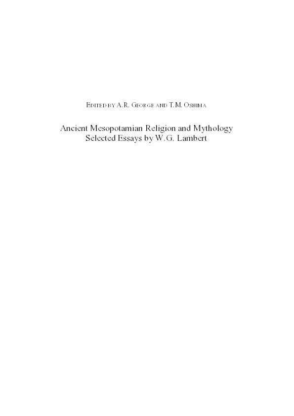 Ancient Mesopotamian Religion and Mythology: Selected Essays by W. G. Lambert [author] Thumbnail