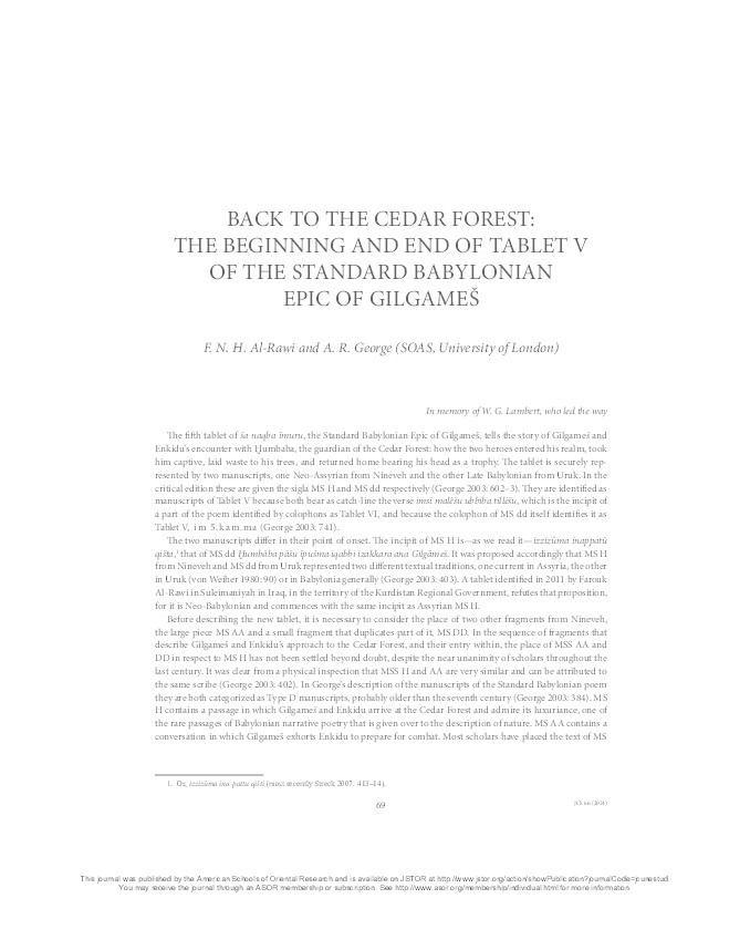 Back to the Cedar Forest: The beginning and end of Tablet V of the Standard Babylonian Epic of Gilgameš Thumbnail