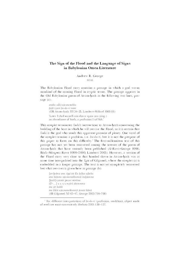 The sign of the Flood and the language of signs in Babylonian omen literature Thumbnail