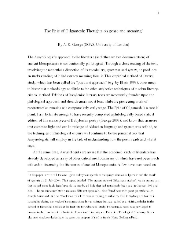 The Epic of Gilgamesh: Thoughts on genre and meaning Thumbnail