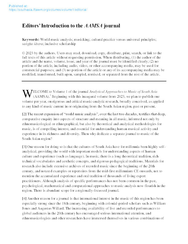 Analytical Approaches to Music of South Asia, Volume 1 (2023) Thumbnail