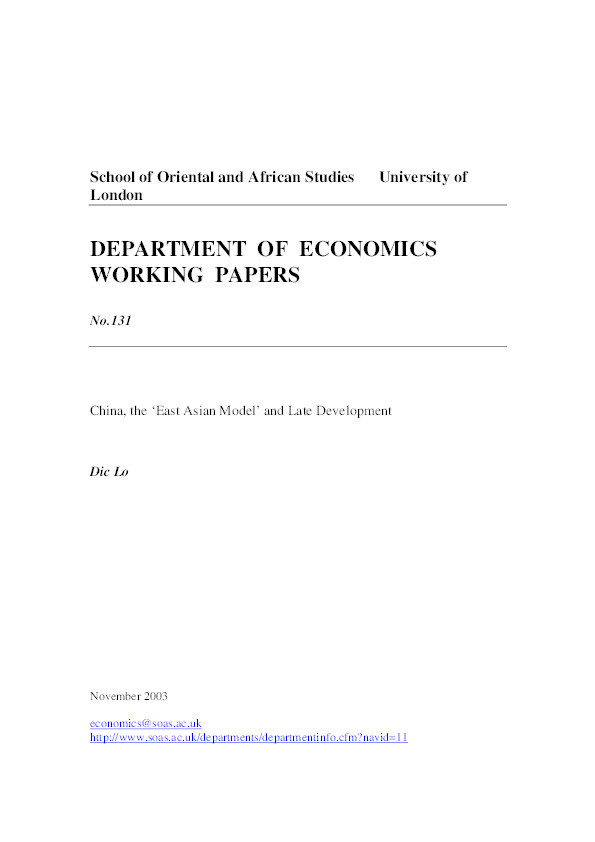 China, the ‘East Asian Model’ and Late Development Thumbnail