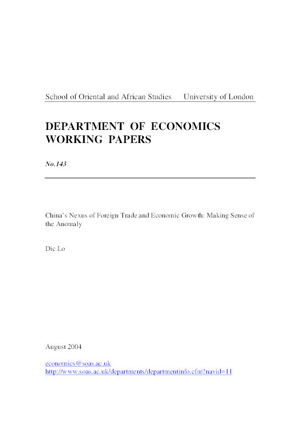 China’s Nexus of Foreign Trade and Economic Growth: Making Sense of the Anomaly Thumbnail