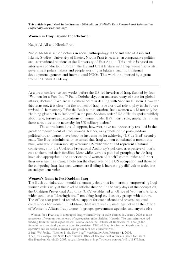 Women in Iraq: Beyond the Rhetoric Thumbnail
