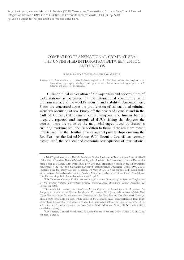 Combating Transnational Crime at Sea: The Unfinished Integration between UNTOC and UNCLOS Thumbnail