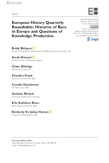 European History Quarterly Roundtable: Histories of Race in Europe and Questions of Knowledge Production Thumbnail