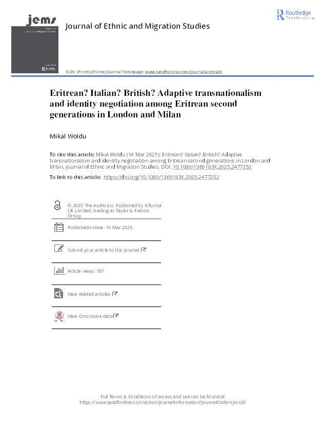 Eritrean? Italian? British? Adaptive transnationalism and identity negotiation among Eritrean second generations in London and Milan Thumbnail