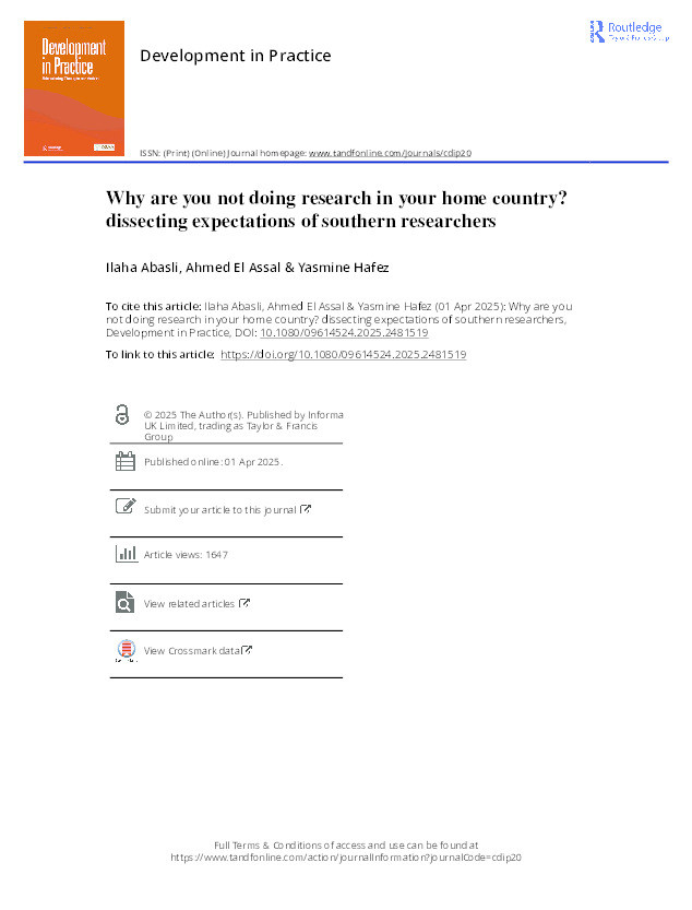 Why are you not doing research in your home country? dissecting expectations of southern researchers Thumbnail