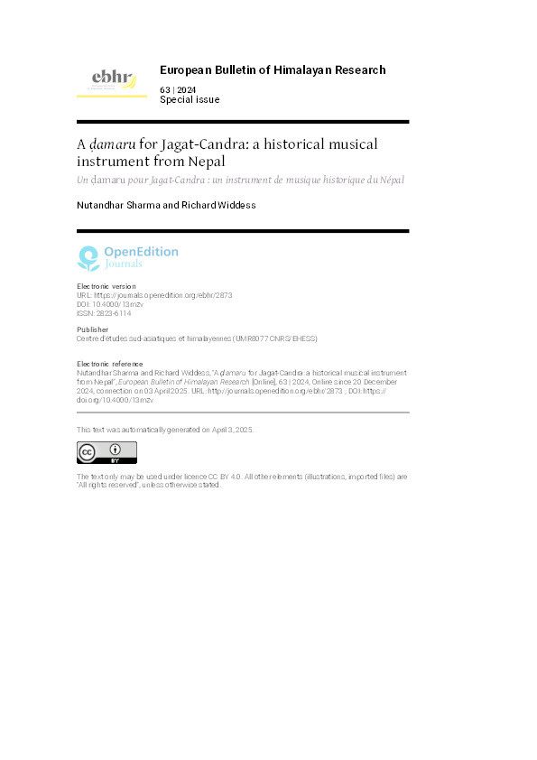A ḍamaru for Jagat-Candra: a historical musical instrument from Nepal Thumbnail