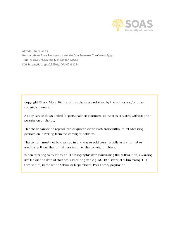 Female Labour Force Participation and the Care Economy: The Case of Egypt Thumbnail